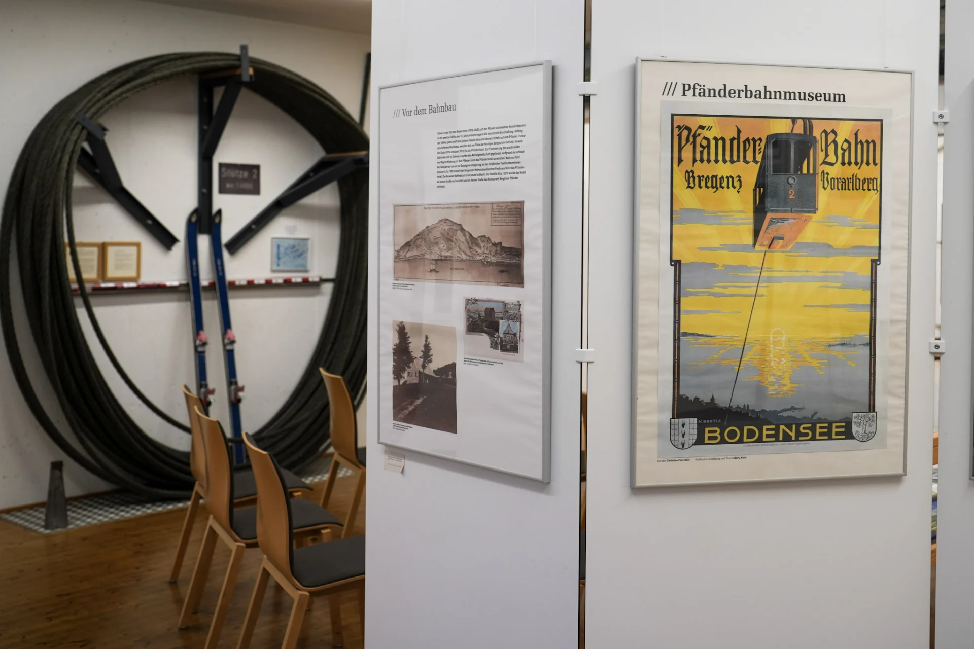 Pfänderbahn Museum Stellwände und altes Tragseil