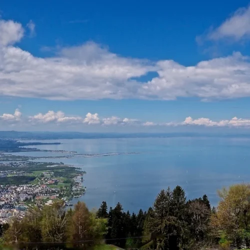 Blick auf den Bodensee mit Berglandschaft