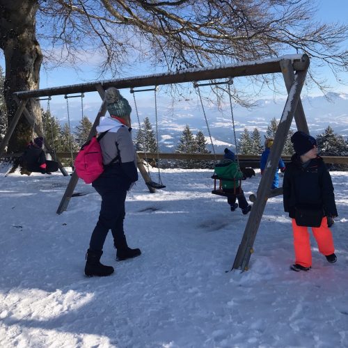 Schnee Spielplatz Schaukel